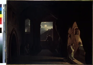 "Mniši v jeskyni" (Mniši v jeskyni) Obraz Francoise Mariuse Graneta (1775-1849) Počátek 19. století Rozměr 74,5x100 cm Muzeum Ermitáže, Petrohrad