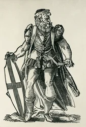 Rytíř Řádu německých rytířů. Ilustrace v „Cleri totius Romanae subiecti Ecclesiae“ od Françoise Modia a Josta Ammana. Frankfurt nad Mohanem. 1585. Francie. Île-de-France. Paříž. Národní knihovna