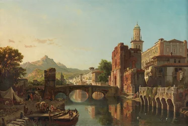 Panoráma města ve Španělsku (olej na plátně)