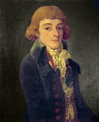 Předpokládaný portrét Louise Antoina de Saint Just (Saint-Just), konvenční (1767-1794) Malba Francoise Bonneville (aktivní kolem 1787) 1791. Rozm. 0,63 x 0,53 m. Paříž, Musee Carnavalet