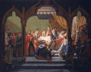 Henri IV (1553-1610) Získání atributů monarchie od umírajícího Henri III (1551-1589) 1814