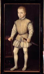 Portrét Jindřicha IV. Navarrského (1553-1610), čtyřletého dítěte během pobytu v Paříži s rodiči v roce 1557, poté prince z Navarry Malování Francoise Bunela II. (asi 1552-před 1599). 1557. Rozm. 1,25x0,64m. Versailles, zámky ve Versaille