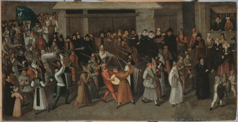 Průvod Ligy na ostrově Cité, u katedrály Notre-Dame, asi 1590 (olej na mědi)