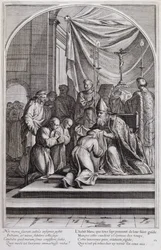 Ilustrace ze „Života sv. Bruna, zakladatele řádu Chartreux“ Paříž 1660. podle obrazů Eustache Le Sueur a rytiny Fran Sois Chauveau ©UIG/Leemage