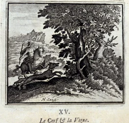 Jelen a réva Bajky Jean de La Fontaine (1621-95). Ilustrace François Chauveau (1613-1676). Vydání z roku 1728.