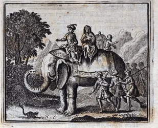Krysa a slon. Bajky Jean de La Fontaine (1621-95). Ilustrace François Chauveau (1613-1676). Vydání z roku 1728.