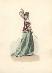 Žena v saku a sukni, éra Marie Antoinetty.
