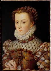 Portrét Alžběty Rakouské (1554-1592) Francouzská královna, manželka Karla IX. Obraz Francoise Cloueta (1515-1572) kolem 1571 ne. 0,36x0,26 m - Portrét Alžběty Rakouské (1554-1592), francouzské královny, manželky Karla IX. Obraz Francoise C