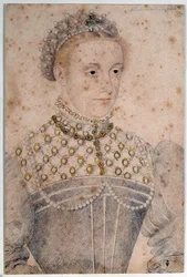 Portrét mladé Marie Stuartovny (1542-1587), královny Francie a Skotska. Kresba tužkou od Françoise Cloueta (1515-1572). 16. století. Chantilly, Musée Condé