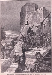 Průvod křižáků kolem hradeb Jeruzaléma 1097 nl