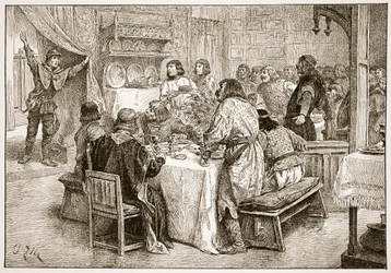 Posel přinášející Haroldovi zprávu o přistání Williama, ilustrace z 