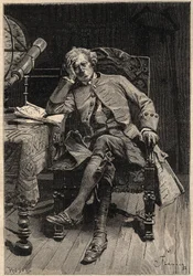 Guy Mannering - ilustrace z 19. století k románu Waltera Scotta „Guy Mannering nebo The Astrologer“ (1771-1832), rytina po Flamengovi