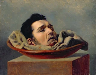 Gilotinovaná hlava otcovraha popraveného v Puy roku 1825
