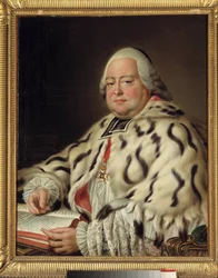 Portrét Francoise Camille de Lorraine, maltézského rytíře (1726-1788) opat svatého Viktora z Marseille, velký děkan kapituly katedrály ve Štrasburku Obraz Francoise Huberta Drouaise (1727-1775) 18. století. Ztlumit. 0,79 x 0,64 m. Versailles,