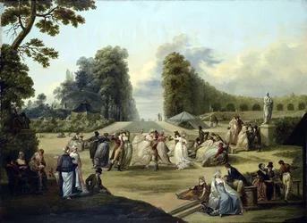 Ples v zahradách Tivoli, Paříž - obraz Francoise Louise Josepha Watteaua (1758-1823)