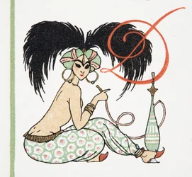 Arabian Girl with Hookah Pipe, from Personages de Comedie, pub. 1922 (pochoirový tisk)