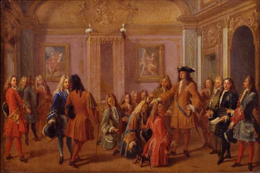 První nobilitace rytířů Řádu Saint-Louis Ludvíkem XIV. ve Versailles dne 8. května 169