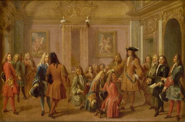První povýšení rytířů Saint Louis Ludvíkem XIV., Versailles 8. května 1693, 1710.
