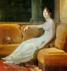 Detail ""Portrét císařovny Josephine de Beauharnais (1763-1814) v jejím salonu v Malmaison"" Obraz Francoise Gerarda (1770-1837) 1801 Sun. 1,71x1,64 m Malmaison, zámecké muzeum - Celovečerní portrét císařovny Josefíny de Beauharnais