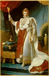Celopostavový portrét Napoleona I. v korunovačním rouchu (1769-1821), císaře Francouzů. 1805. Rozměry: 2,23 x 1,43 m. Versailles, muzeum zámku