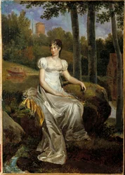 Portrét Désirée Claryové (1777-1860), manželky Bernadotta, švédské královny, zobrazené jako princezna z Monte Corvo v parku zámku Bellevue. Obraz Françoise Gérarda (1770-1837)