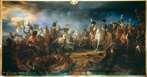 Bitva u Slavkova 2/12/1805: generál Rapp předkládá prapory ukořistěné nepříteli. Obraz Françoise Gérarda (1770-1837), 1805. Ne. 2,1x9,58 m.