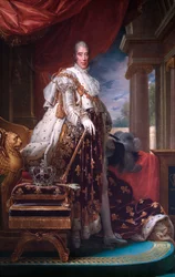 Portrét francouzského krále Karla X. v korunovačním rouchu, kolem roku 1824.