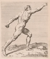 Gladiátor Borghese, boční pohled, otočený doprava [deska 28]