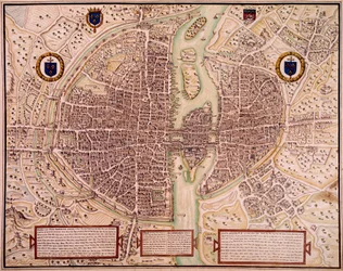 Mapa města Paříže v letech 1540-1555 hovoří o tapisérii. Rytina Francoise Rogera de Gaignieres (1642-1715). Paříž, B.N.