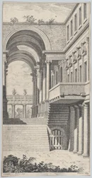 Architektonický pohled s obloukem, 1740.