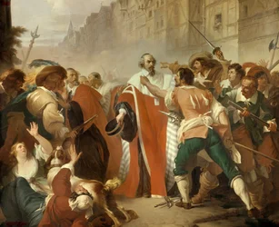 Stráž tuleňů Mathieu Mole (1584-1656) odolný proti podvodům během dne barikád během Frondy 27. srpna 1648 Rozzlobený dav požaduje propuštění Pierra Broussela zatčeného kvůli jeho opozici vůči novým daním navrženým Ca.