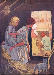 Děti nemohly spát, z knihy Jeníček a Mařenka vydané nakladatelstvím Blackie & Son Limited, kolem roku 1940