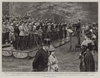 Ústředí britské vojenské hudby, kapela Kneller Hall vystupující ve Whitton Parku
