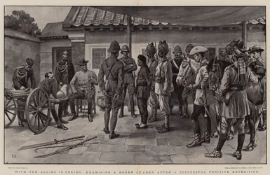 Se spojenci v Pekingu, zkoumání vůdce boxerů po úspěšné trestající expedici