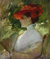 Dáma s červeným kloboukem nebo portrét Maggie Wilsonové, kolem roku 1904 (olej na plátně)