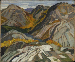 La Cloche Hills, Rocks and Stream, 1932 (olej na laminovaném kartonu)
