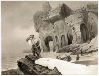 Medvědí ostrov z cest po Skandinávii, Laponsku, Špicberkách a Feroes, hospoda. 1852 (rytina)