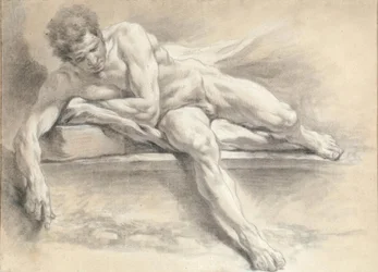 Studie aktu muže ležícího na kamenné lavici