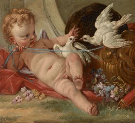 Entourage by François Boucher - Láska držící dvě holubice