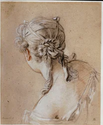 Hlava ženy zezadu, kolem roku 1740