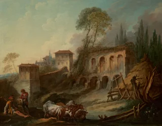 Imaginární krajina s Palatinem z Campo Vaccino, 1734.