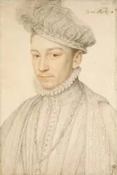 Portrét francouzského krále Karla IX. (1550-1574) par Clouet, Francois (1510-1572). Černá křída a sangvinik na papíře, rozměr : 33,5x22,5