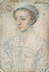 Portrét Marguerite de France, dcery Františka I., vévodkyně Savojské (1523 - 1574). Kresba černým kamenem a krví od Francoise Cloueta (1515-1572)