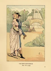Módní pár na horské dráze v ruských horách, Les Montagnes Russes a Belleville, postavený v roce 1812. (První tobogán, ročník VII