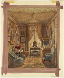 Kresba, Interiér šatny se stanovým stropem, 1848