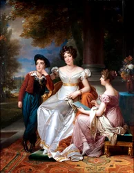 Francouzsky: Portrait de la comtesse du Cayla avec ses enfants Ugoline et Ugolin sur la terrasse du château de Saint-Ouen Portrét komtesy du Cayla a jejích dvou dětí.