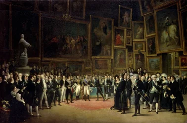 Charles X předávání cen umělcům na konci výstavy v roce 1824