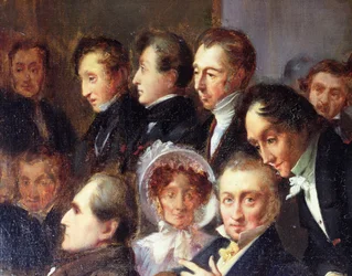 Přednáška ve foyer Comedie Francaise, 26. května 1828, asi 1830 (detail)