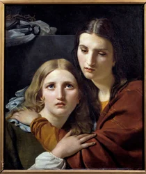 Svaté ženy meditující s předměty vášně. Oddaná scéna dvou mladých žen. Obraz Josepha Naveze (1787-1869) 19. století Sun. 0,64x0,54 m Pařížské musee du Louvre