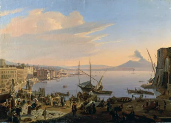 Pohled na Neapol s Vesuvem v pozadí, od Franse Vervloeta (1795-1872), olej na plátně, 35x48 cm